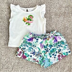 Bundle of 2 | Janie & Jack | Flamingo Graphic Tee with Multi-Bird Shorts